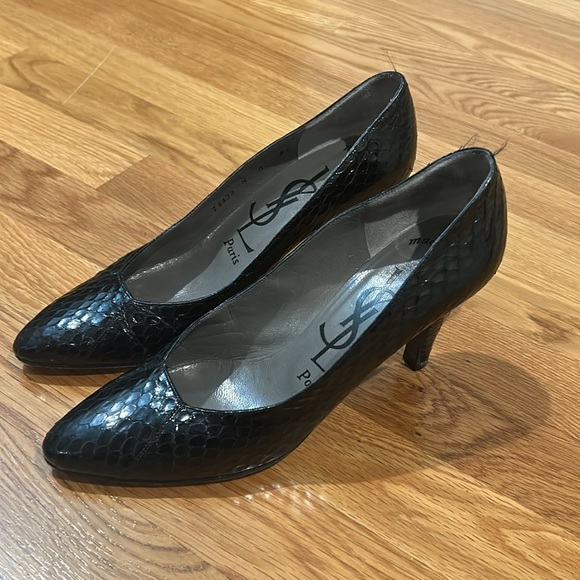 YSL Snakeskin Black Classic Pump 3” Heel Vintage Size 8  Made In Italy - Picture 2 of 12
